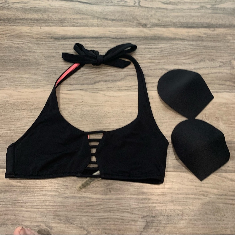 Victoria Secret PINK Black Swim Suit Tie Top Bra Inserts Bathing suit